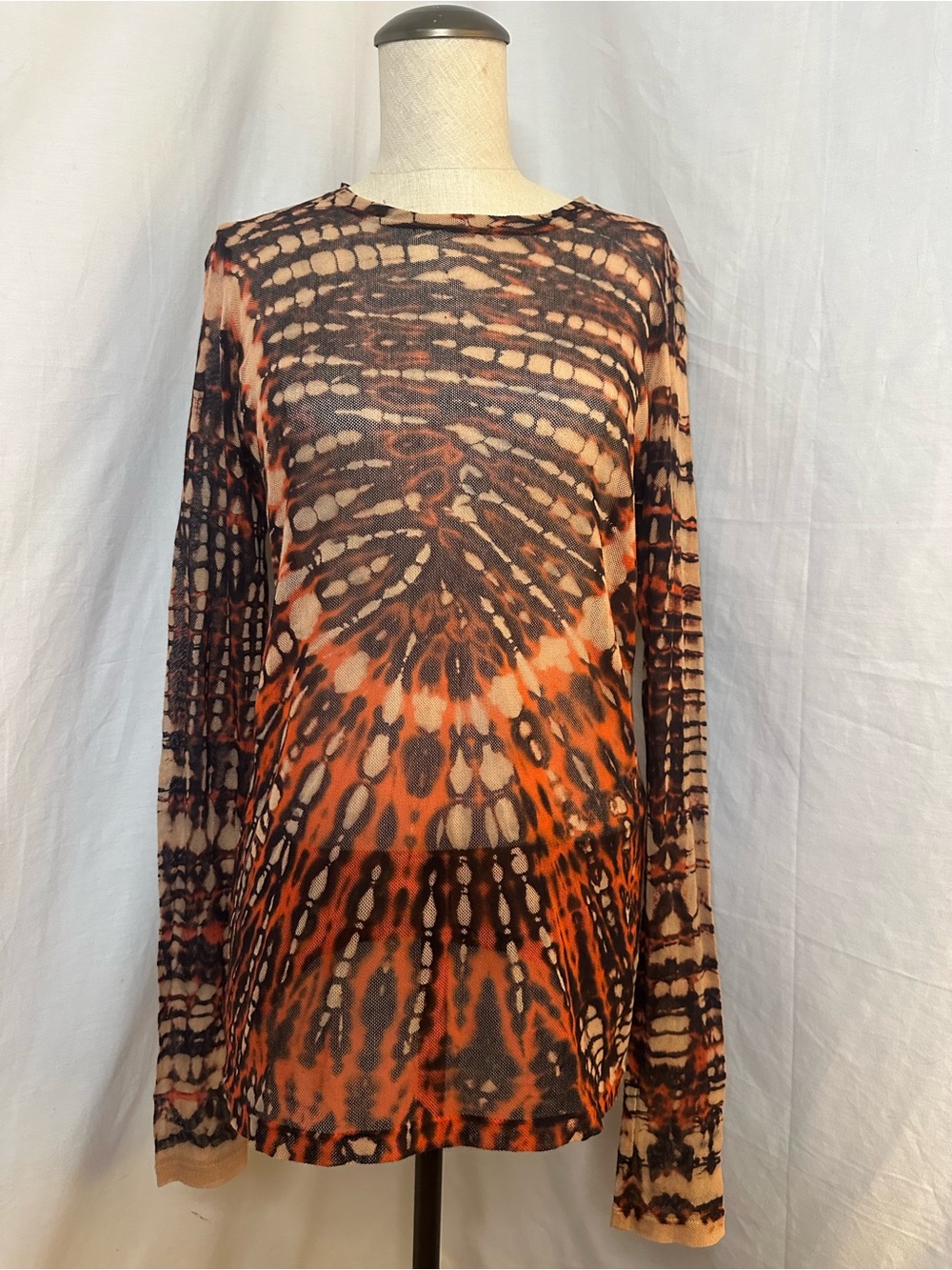 Raquel Allegra Orange and Brown Tie-Dye Long Sleeve Tee